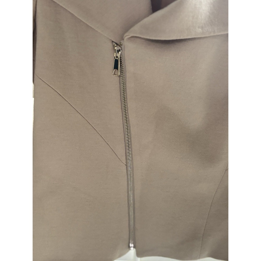 Ann Taylor Moto Jacket Women 8 Tan Wool Blend Full Zip Asymmetrical Biker Crop - Picture 4 of 8